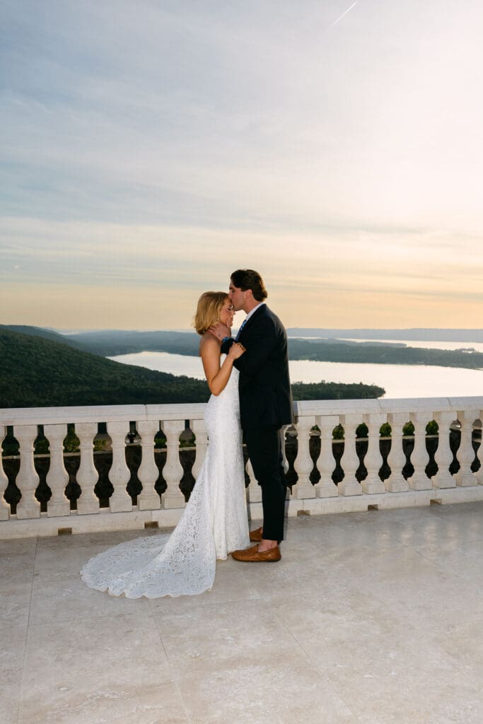 Bride and groom portrait at sunset at Stone Haven Event Venue in Section, Alabama wedding venue.