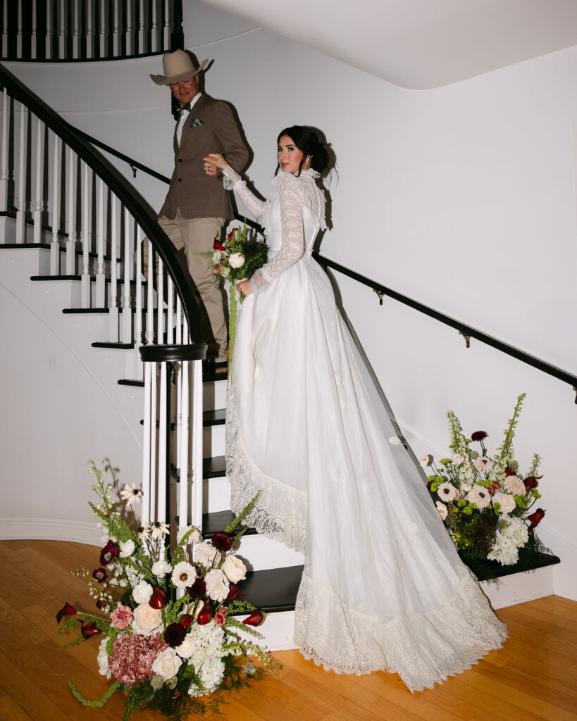Vintage-inspired bride and groom portraits from a western wedding at The Colonial At Sunset in Florida.