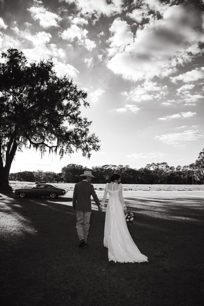 Western bride and groom celebrating their November wedding at The Colonial At Sunset in San Antonio, Florida.