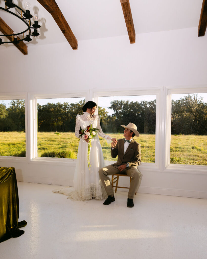 Bride wearing western wedding details during her fall celebration at The Colonial At Sunset in Florida.