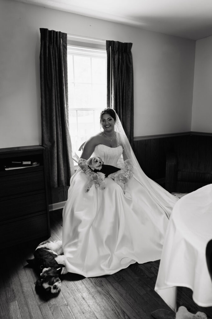Rental home bridal portraits with dogs during a Florida elopement