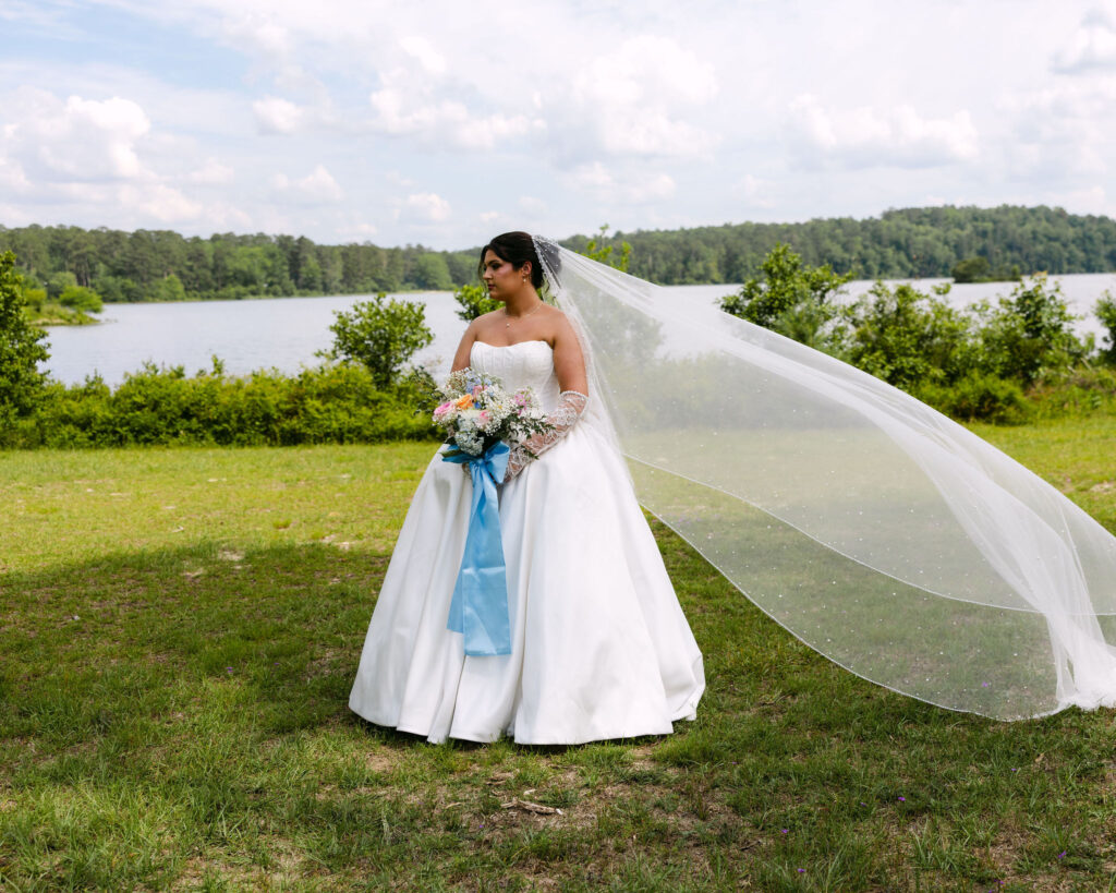 Spring lakeside bridal portraits during a Florida elopement